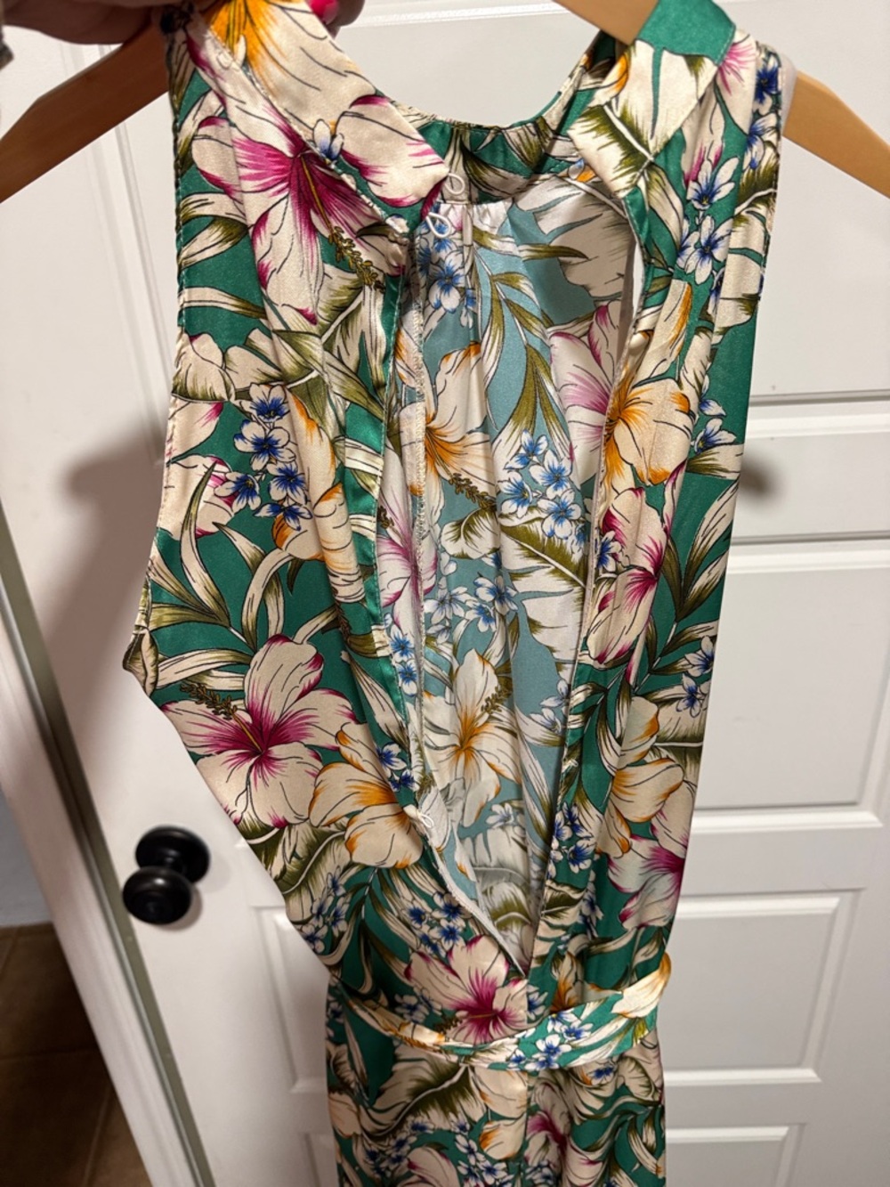 Zara Green Floral Halter Wide-Leg Jumpsuit - Picture 8 of 8
